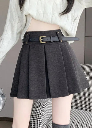 Autumn and Winter 2025 New High-waisted A-line Skirt College Style Sweet Versatile Woolen Pleated Skirt PlatiNum