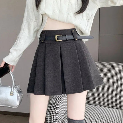 Autumn and Winter 2025 New High-waisted A-line Skirt College Style Sweet Versatile Woolen Pleated Skirt PlatiNum