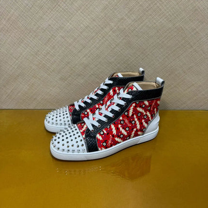 Men's Luxury Spiked High Top Sneakers Red Snake Leather Casual Shoes Red Bottom Lace Up Streetwear Business Plus Size