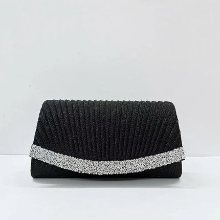 Borsa Clutch Plissettata con Strass, Pochette da Sera Scintillante con Cristalli, Elegante Borsetta da Donna per Cerimonie, Matrimoni e Feste Formali