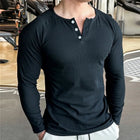 Men Sports High-Elastic Fitness Long Sleeve T-Shirt 2025 Autumn New Slim Fit Henley Collar Tshirt Men Streetwear Casual T-Shirt PlatiNum