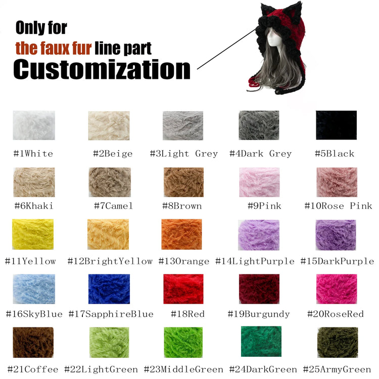 Custom Hand‑Crocheted Black Red Fox Ear Hood Women Soft Knitted Long Ties Beanie Gothic Unisex Dark Fairy Winter Warm Accessory