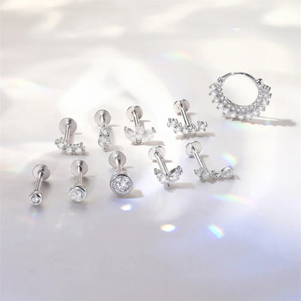 BOAKO 925 Sterling Silver Moissanite 2/3/4mm Round  For Woman 1 Piece geometric Piercing Earrings Party Wedding Fine Jewelry PlatiNum