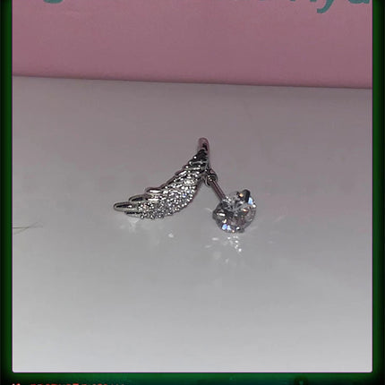 1pcs Silver Color Wing 316L Stainless Steel Ear Bone Nail for Women New Fashion Full of Rhinestone Earrings Accessories for Ear PlatiNum