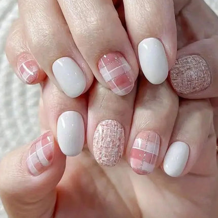10Pcs Pink Grid Pattern Nail Foil Transfer Paper Cowboy Style Manicure Stickers For DIY Nail Art Decor