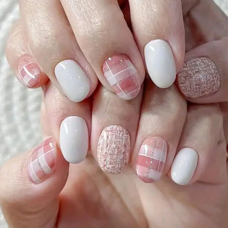 10Pcs Pink Grid Pattern Nail Foil Transfer Paper Cowboy Style Manicure Stickers For DIY Nail Art Decor