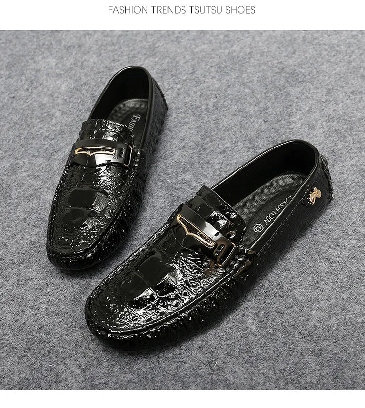 Scarpe Slip-On da Uomo in Pelle di Coccodrillo di Lusso, Scarpe Casual Primaverili ed Estive per la Guida, Stile Coppia, Taglio Basso, Suola in Gomma Traspirante