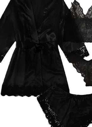 Pigiama da donna lussuoso con scollo a V in 4 pezzi camicia da notte sexy pizzo in raso halter accappatoio in raso di seta camicia da notte per la casa pigiama sexy per la casa platinumshop