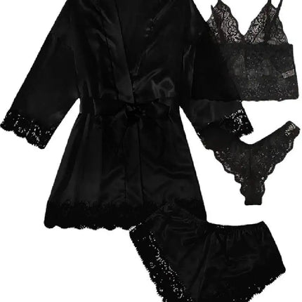 Pigiama da donna lussuoso con scollo a V in 4 pezzi camicia da notte sexy pizzo in raso halter accappatoio in raso di seta camicia da notte per la casa pigiama sexy per la casa platinumshop