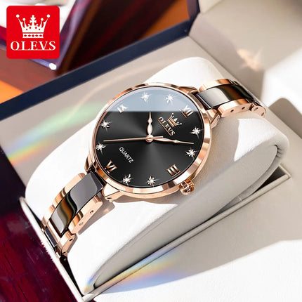 Orologio da donna OLEVS 5872, elegante orologio al quarzo con cinturino in ceramica e acciaio, impermeabile, per donna. platinumshop