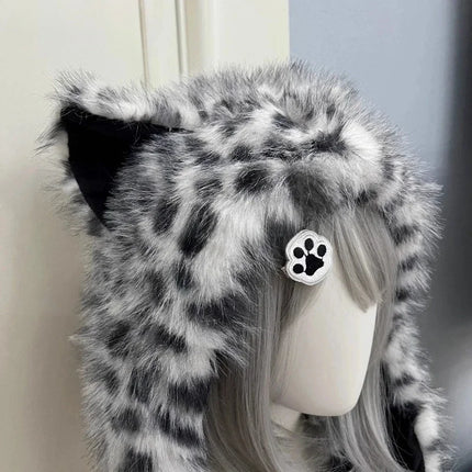 Cute Snow Leopard Ear Warmer for Ladies Chic Outdoor Windproof Ear Protection Hats Fluffy Warm Ear Caps Autumn Winter Head Hat
