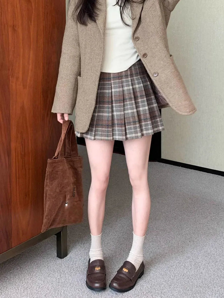Preppy Style Plaid Pleated Skirt Women Fall Winter High Waist Woolen Mini Skirt Japanese School Uniforms Kawaii Y2K Jk Skirts PlatiNum