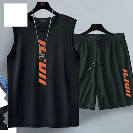Summer men's clothing Fashion casual basketball suit street sportwear 2 piece breathable short sleeve T-shirt+jogging shorts set PlatiNum