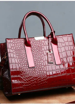 Luxury Vintage Women's Crocodile Pattern Handbag Large Capacity Tote Bag Leather Business Shoulder Bag For Female PlatiNum