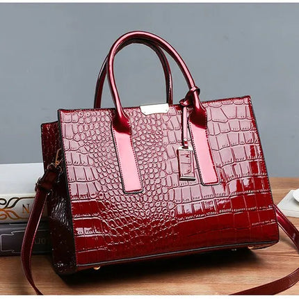 Luxury Vintage Women's Crocodile Pattern Handbag Large Capacity Tote Bag Leather Business Shoulder Bag For Female PlatiNum