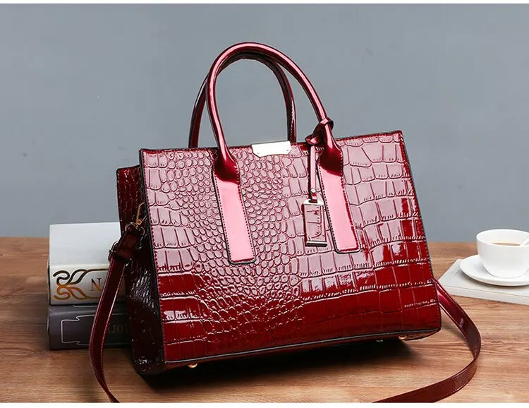 Luxury Vintage Women's Crocodile Pattern Handbag Large Capacity Tote Bag Leather Business Shoulder Bag For Female PlatiNum