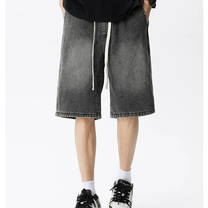 Pantaloncini di jeans casual da uomo elastico in vita dritto comodo azzurro morbido pantaloni corti larghi Bermuda larghi jeans maschili