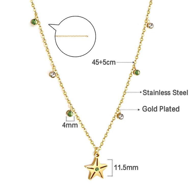 LUXUSTEEL Round CZ Pendant Necklace For Women White Colorful Cubic Zirconia Stainless Steel Collar Simple Luxury Wedding Jewelry PlatiNum