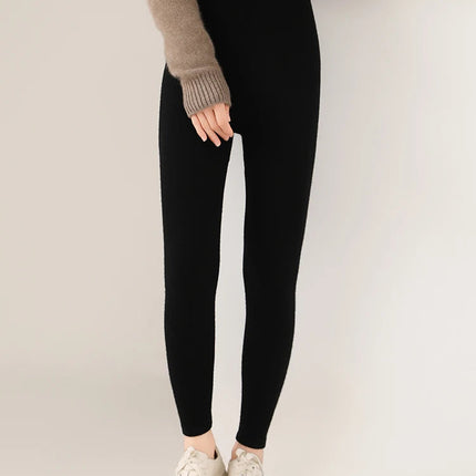 Women's Wool Leggings Slim Warm Autumn Winter High Waisted Elastic Tight Pants 100% Merino Wool Knitted Skin-friendly Leggings PlatiNum