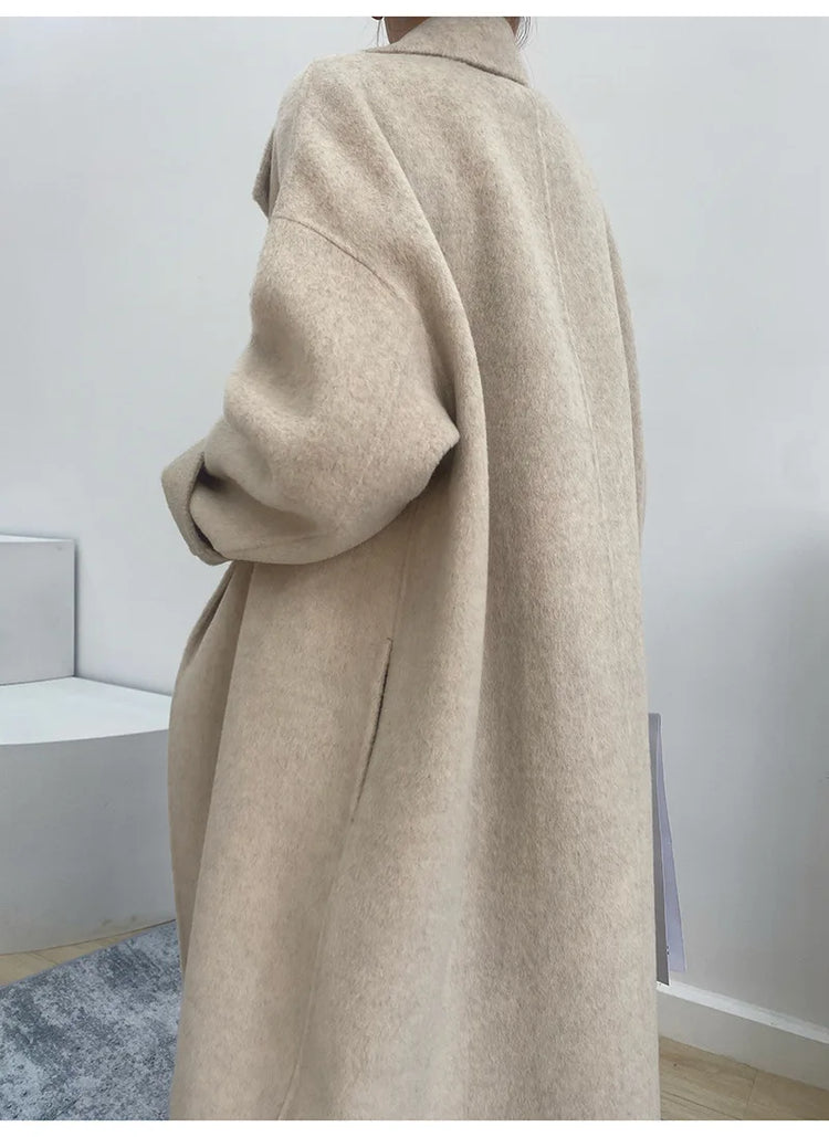 Women And Men Unisex Thicken Warm X-long Alpaca Woolen Overcoat Winter Cashmere Wool Maxi Loose Coat Oversize Cloak Outsize