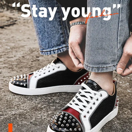 2025 New Men's Casual Shoes Comfortable Soft Punk Style Board Shoes Fashion Nail Anti Slip Wear Resistant Personalized Sneakers