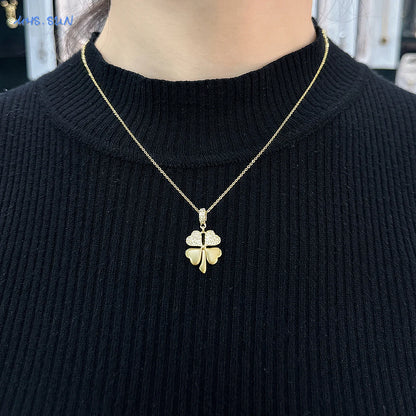 MHS.SUN Collana con ciondolo a doppio cuore alla moda per donne e ragazze Gioielli con catena a clavicola colver a quattro foglie placcati in oro di alta qualità