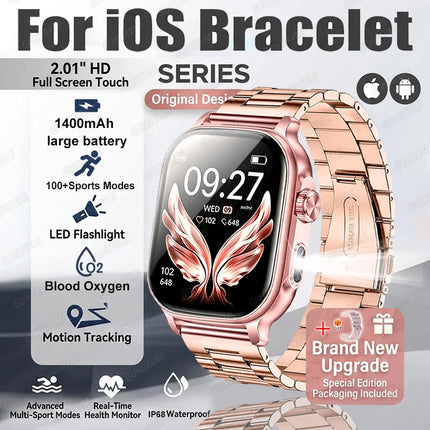 2026New Smart Watch Fitness Clock Men 2.01" AMOLED Screen 1400mAh 130+ Days Battery Life Flashlight Call Waterproof Smartwatches