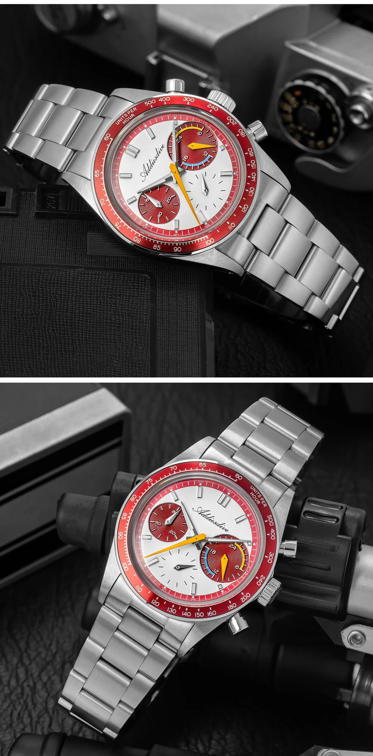 ADDIESDIVE 37mm Watch For Men Chronograph 10Bar Diver BGW9 Luminous Bubble Mirror Glass AD2539 Aluminum Ring VK63 Quartz Watches