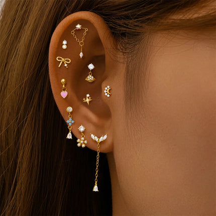AIDE Heart Round Ball Flat Helix Piercing Earring 925 Sterling Silver Ear Studs Geometric Zircon Exquisite Trinket Studs Aretes PlatiNum