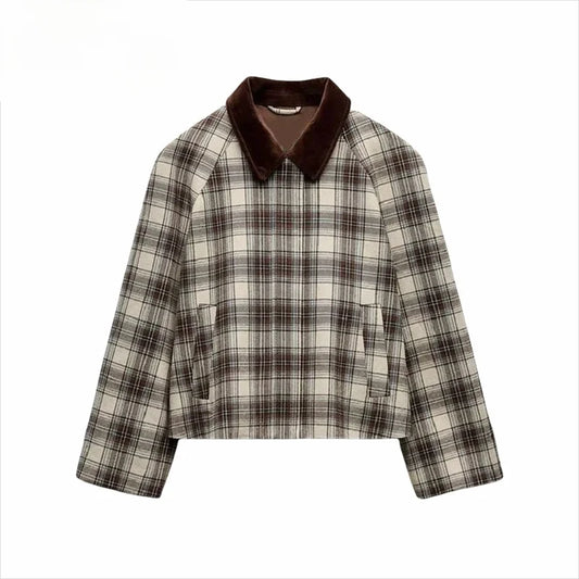 2025 Spring New Jacket French Romantic Women's Retro Plaid Cape Long Sleeve Cotton POLO Collar Jacket