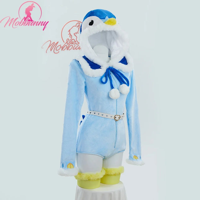 MOBBUNNY PM Derivative Kawaii Fluffy Bodycon Romper Plush Bodysuit Long Sleeve Hooded Jumpsuit with Cape Belt Cosplay Costume