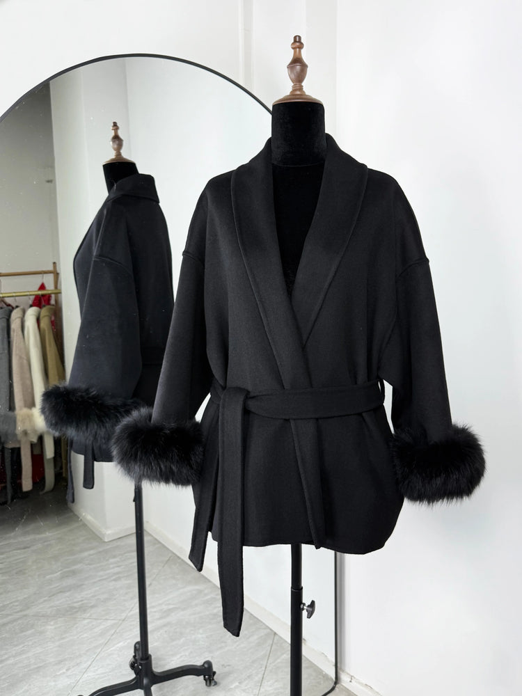 TARUXY Fox Fur Woolen Long Coats Women's Office Lady Removable Elegant Coat Double-sided Wool Overcoat 2025 New Cardigan Jacket