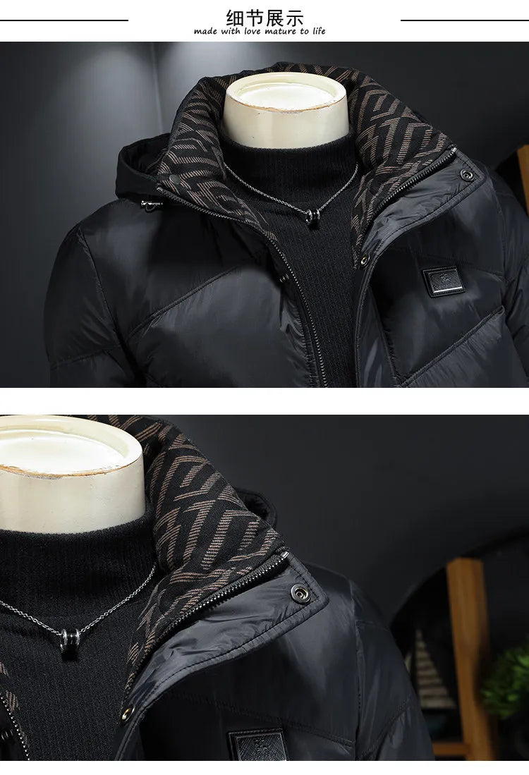 2025 Autumn And Winter Men's 90% White Duck Down Black Hooded Down Jacket Kurtka Zimowa Duck Down Jacket Mens Clothing