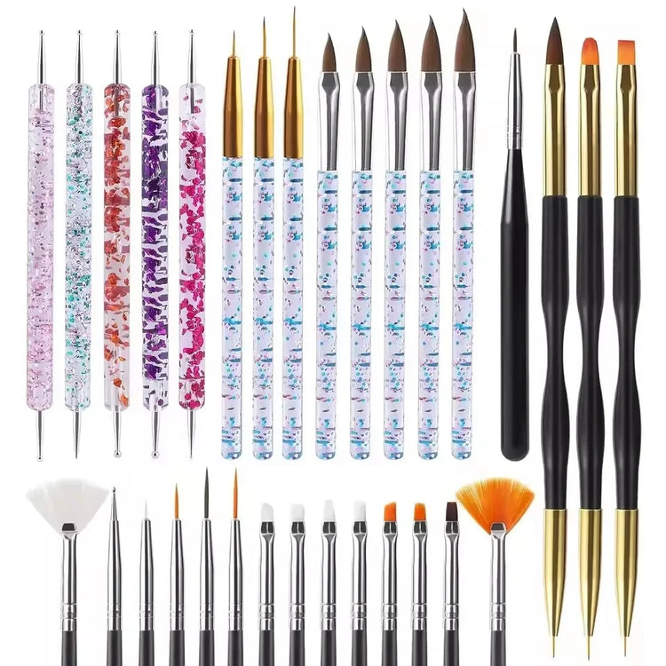 6/31Pcs Nail Art Brush Design Tip Painting Drawing Carving Dotting Pen FlatFan Liner Acrylic Gel UV Polish Nail Art Tools
