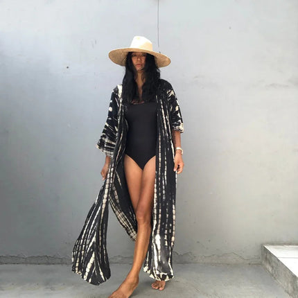 Costume da bagno donna copricostume lungo Kimono da spiaggia orlo curvo allentato aperto davanti Tie Dye abbigliamento da spiaggia platinumshop