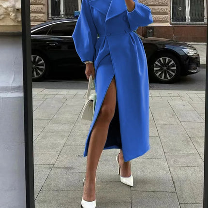European American Retro Court Style Wool Coat, Long Length with Big Lapel & Lantern Sleeves, New Autumn Winter Outerwear