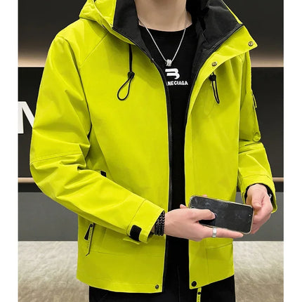 New Men's Fashion Casual Jackets Hooded Solid Zipper Pockets Camping Jackets Spring Autumn Brand Male Outdoor Sport Windbreaker