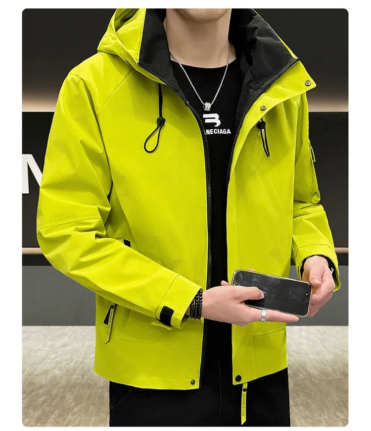 New Men's Fashion Casual Jackets Hooded Solid Zipper Pockets Camping Jackets Spring Autumn Brand Male Outdoor Sport Windbreaker