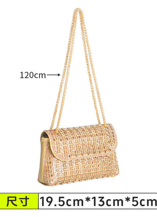 Fashionable Retro Diamond Studded Gold Chain Women's Crossbody Bag Handbag Dinner Bag Underarm Bag Single Shoulder Bag PlatiNum