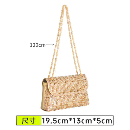 Fashionable Retro Diamond Studded Gold Chain Women's Crossbody Bag Handbag Dinner Bag Underarm Bag Single Shoulder Bag PlatiNum