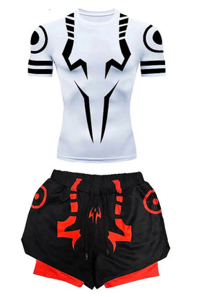 Anime Jujutsu Kaisen Set di compressione Tuta da fitness per uomo Camicia di compressione 3D ad asciugatura rapida + Pantaloncini da palestra Corsa Allenamento Abbigliamento sportivo platinumshop