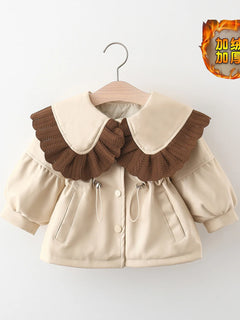 Spring Autumn Newborn Girls Clothes Korean Fashion PU Doll Collar Warm Outerwear Jacket Baby Luxury Clothing Kids Coat BC1442