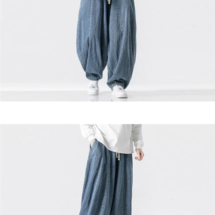 Pantaloni casual da uomo Jeans in stile giapponese Pantaloni larghi da uomo Hip Hop Lanterna Streetwear Pantaloni da uomo in denim oversize a gamba larga