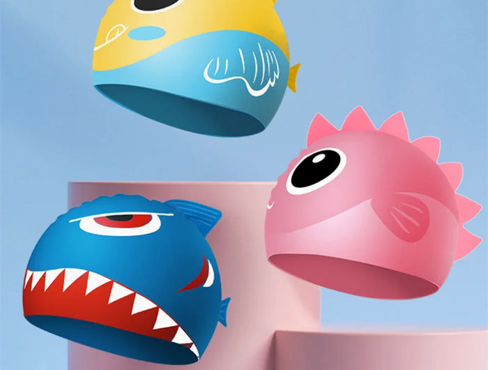 Cuffia da nuoto per bambini con dinosauro simpatico cartone animato Cuffia da nuoto per ragazzi e ragazze Cuffia da nuoto per bambini impermeabile ad alta elasticità in silicone morbido