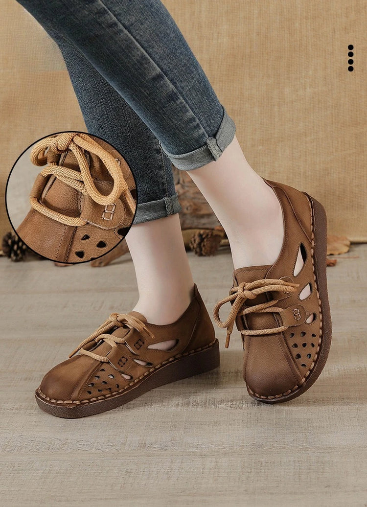 Sandali Slip-on in Pelle da Donna 2026 Nuovo Stile, Sandali con Suola Spessa da Donna, Scarpe Retrò Stile Mamma con Fori, Sandali di Lusso da Donna