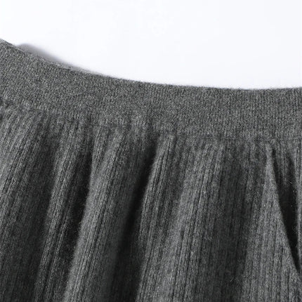 2025 Quality Woman 100% Cashmere Knitwear Thick Basic Skirts Autumn Winter Sexy Long A-Line Drawstring Vertical Stripe  Clothing PlatiNum