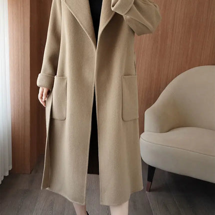 100% Wool Coat Women's Wear 2026 Autumn/Winter Fashion Temperament Double sided Cashmere Coats with Belt Elegant Long Overcoat