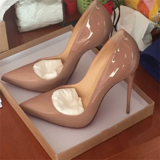 Sizes 48 Classic Style Women Patent Pointed Toe Slip On 12cm High Heel Shoes Elegant Ladies Plain Stiletto Pumps Black Red White