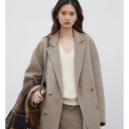 CHIC VEN Women's Woolen Coats Loose Casual Double Breasted Retro Double-sided Jacket Office Lady Outerwear Autumn Winter 2026