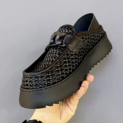 Mocassini Neri di Tendenza da Uomo, Scarpe Casual Traspiranti con Intaglio, Comode Scarpe Slip-on con Plateau, Mocassini da Uomo